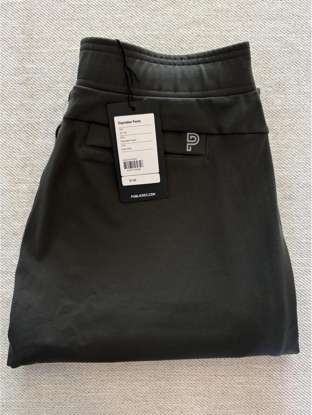 NWT Public Rec Men’s Daymaker Pants 32/34 Dark Olive Tapered Joggers Tech Travel